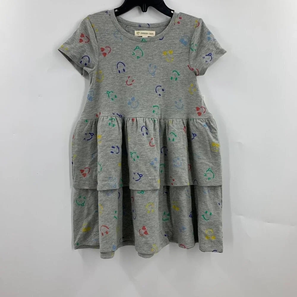 Tucker + Tate Girls Short Sleeve Cotton Tier Dress in Smiley Faces Size 3 NWT